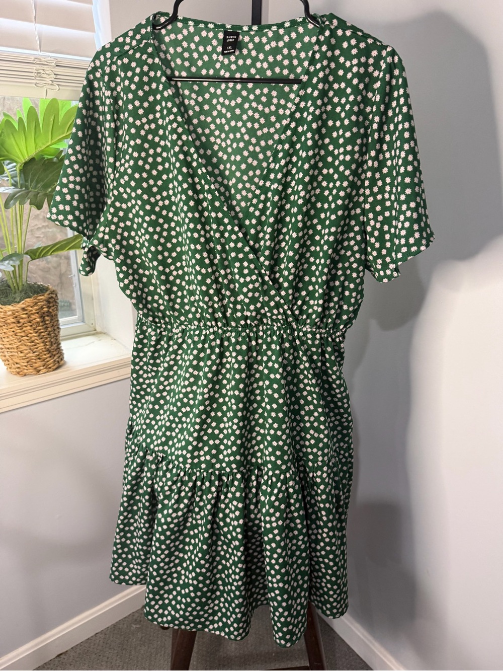 SHEIN Green Polka Dot Wrap-Style Midi Dress